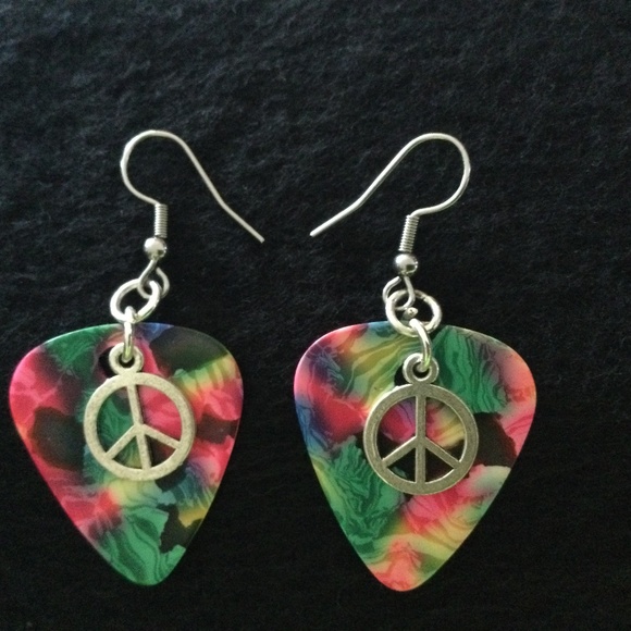 Neon Guitar Pick Earrings - Picture 1 of 3